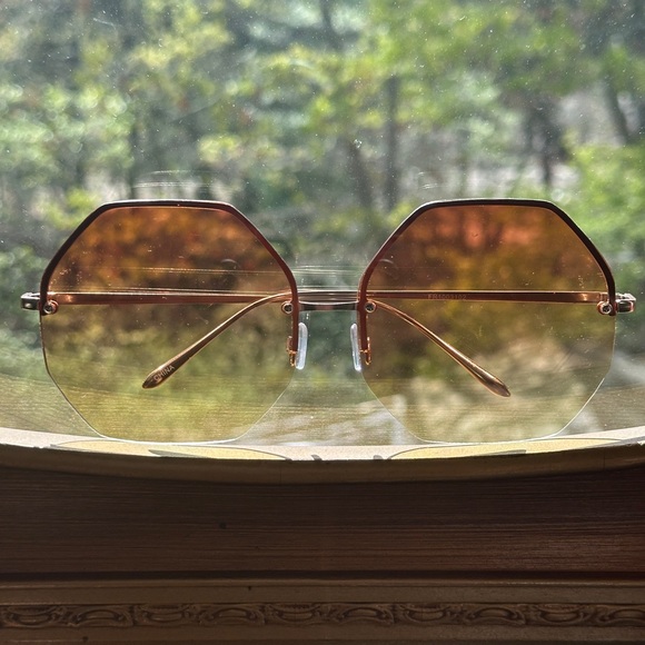 Oversized Geometric Frame Sunglasses w/ Deep Amber/Golden Yellow Gradient Tint - Picture 9 of 15